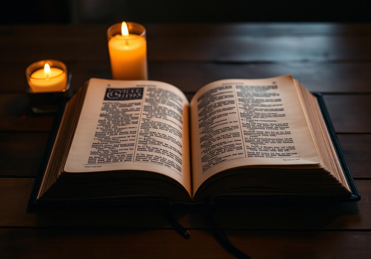 Open bible by candlelight